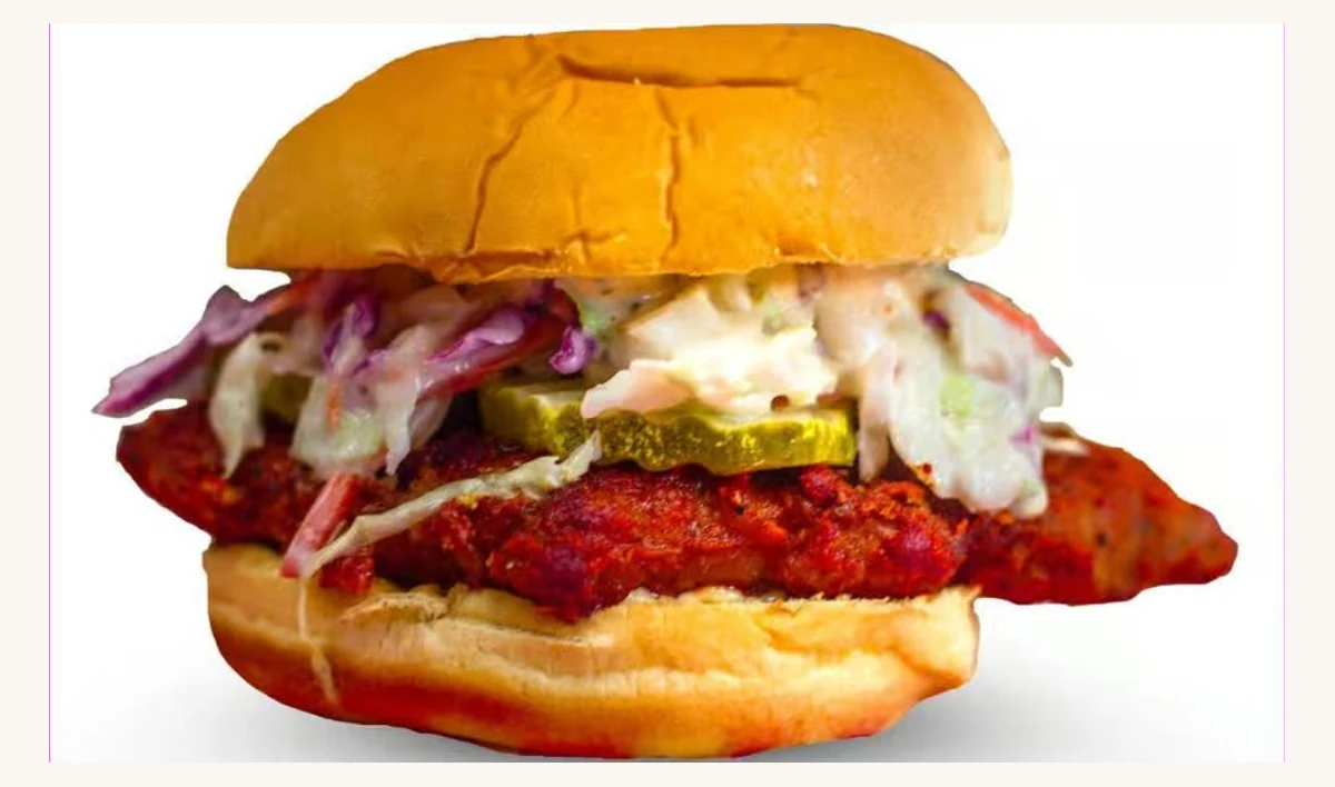 Spicy hot chicken sandwich with slaw and pickles at Blazing Chicken Shack in downtown Winnipeg