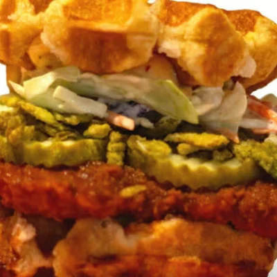 Hot Honey Wafflewich packed for takeout at Blazing Chicken Shack in downtown Winnipeg