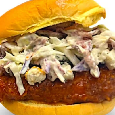 Queen City Buffalo Sando packed for takeout at Blazing Chicken Shack in downtown Winnipeg